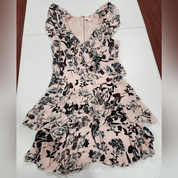 Paige Silk Dorthy Pearl Paradise Floral Ruffle Dress in Pink and Black - Picture 2 of 5